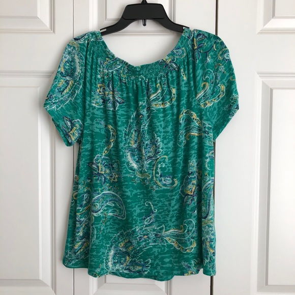 Dana Buchman Size L Green Multicolor crew neck short sleeves very light - Picture 4 of 8